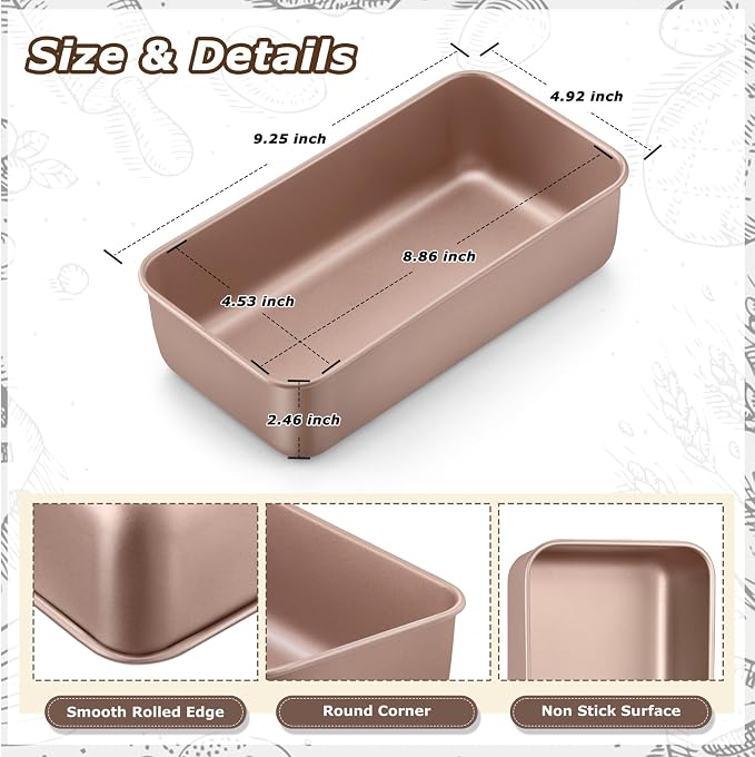 LIANYU 8 Pack Loaf Pans for Baking Bread 9x5In, Stainless Steel Meatloaf Baking Loaf Tins, Heavy Duty Metal Bakeware for Bread Cake Brownies, Non Stick & Easy Release, Rose Gold - Image 2
