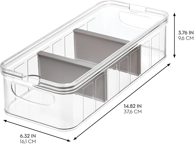 iDesign Large Fridge Organizer Bin, Clear/Gray, Set of 3 - Image 3