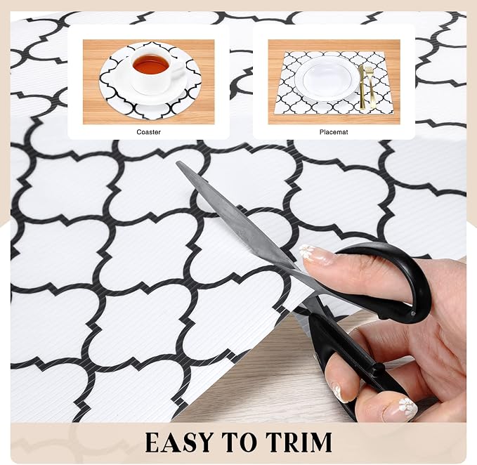 Glotoch Shelf Liner, 12" W x 240" L, Black and White Quatrefoil - Image 7