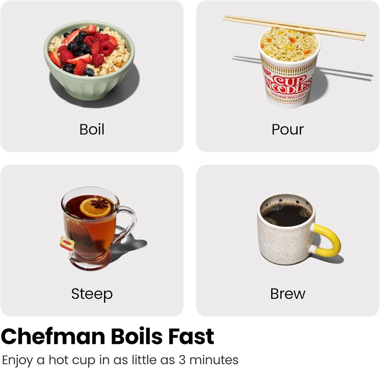 CHEFMAN Electric Kettle - 1.2L 1500W Hot Water Tea Pot with Infuser, BPA Free, Auto Shut Off, Boil-Dry Protection, Removable Lid, LED Light, Cordless Glass Electric Tea Kettle – Stainless Steel