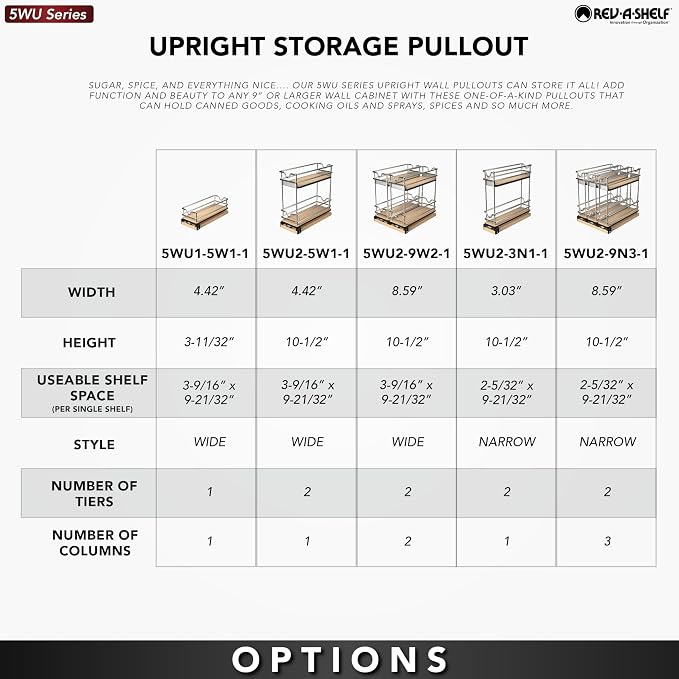 Rev-A-Shelf 9" Pullout Organizer, 2 Tier Triple Narrow Upright Shelf, 5WU2-9N3-1 - Image 5