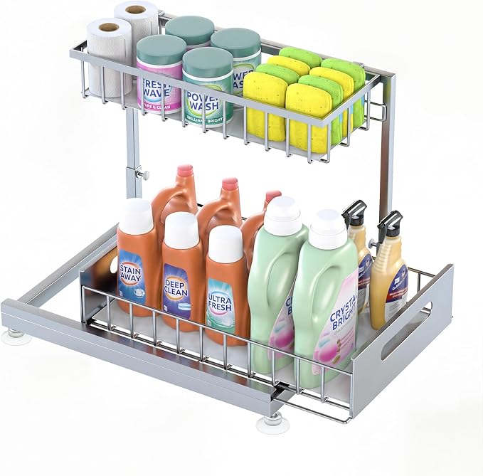 Saydear L-Shaped Under Sink Organizer, 2-Tier Pull-out Cabinet Rack 1-Pack by Saydear
