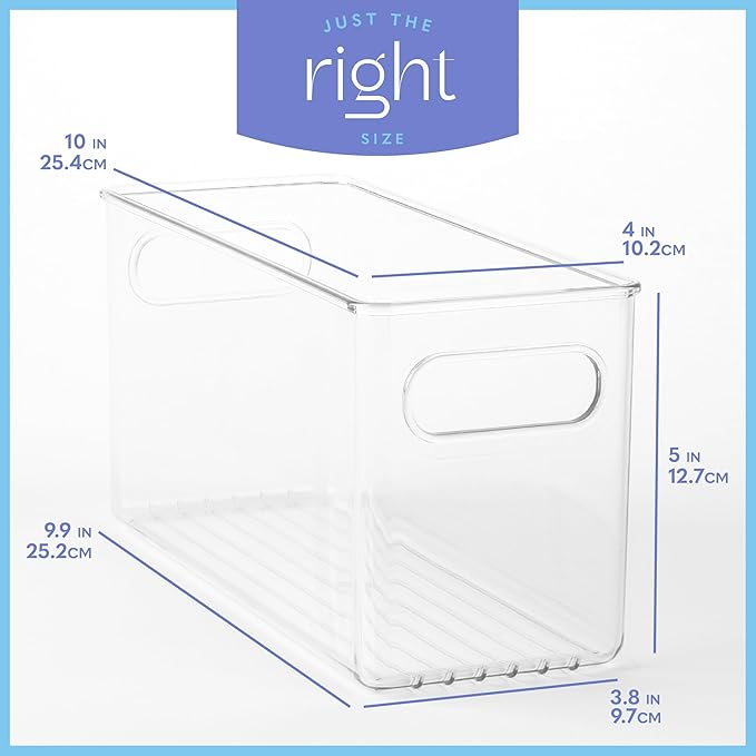 Plastic Food Storage 2 Pack Clear Container Bin with Handles for Organizing Kitchen, Pantry, Refrigerator, Freezer, Pantry, Cabinet, Closet, Bathroom. 10”x4”x5” - Image 3