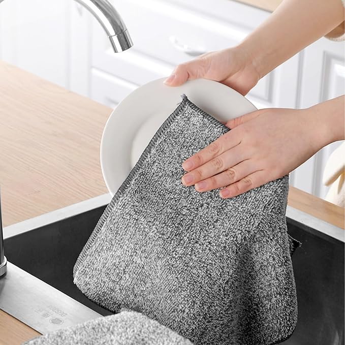 Reusable Kitchen Rags Cleaning Cloths Towels Microfiber Washcloths Dish Cloth Dishtowels Household Bamboo Charcoal Dishcloth Kitchen Thickened Wipe Table Absorbent Oil Off Easy to Clean (10) - Image 9