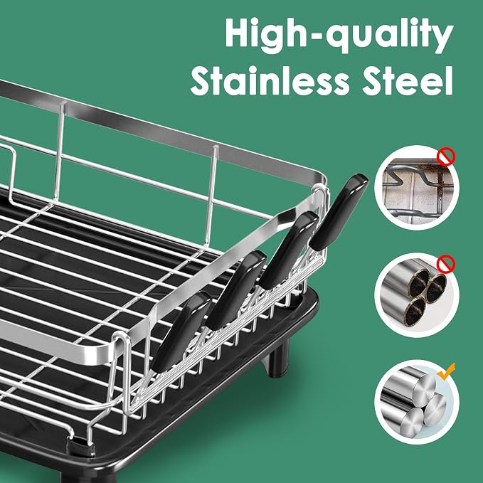 MOUKABAL Stainless Steel Dish Drying Rack for Kitchen Counter, Black Silver - Image 5