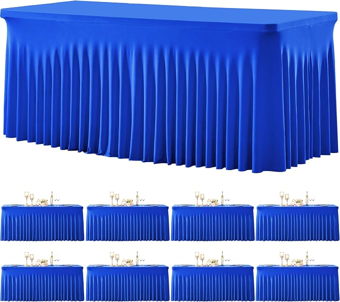 8 Pack Royal Blue Table Cloth for 6 Foot Rectangle Tables Spandex Fitted Tablecloth 6ft Stretch Table Covers Skirt Blue Banquet Tablecloths Wrinkle Free Tablecloth for Party Wedding Birthday Event by Tao-GePartyDecorations