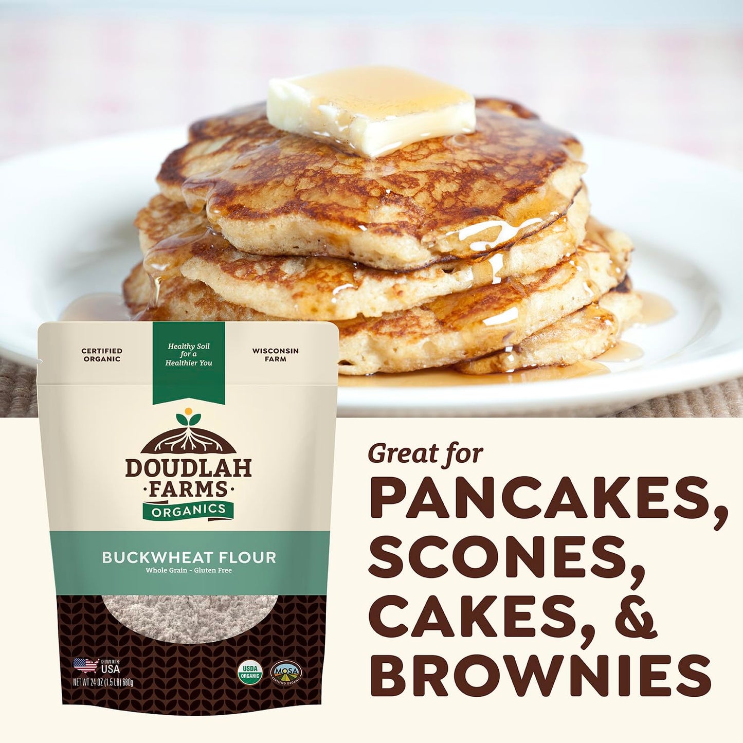 Organic Buckwheat Flour 25 lb Bulk - Non-GMO, USDA Organic, Gluten Free, Vegan - For Baking Bread, Pancakes, and More! Grown In USA, Farmed From Regenerative Soil by Doudlah Farms