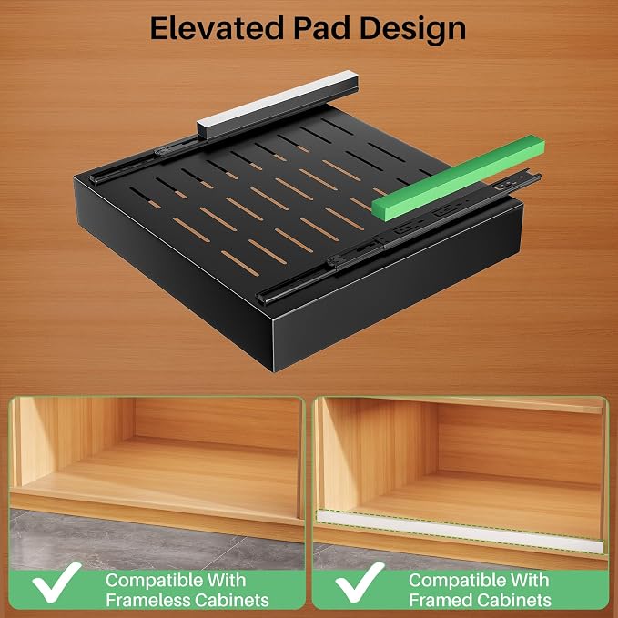 4 Pack Pull out Cabinet Organizer, 21"Deep, Heavy Duty Full-extension Slide out Drawers for Kitchen Cabinet, Roll out Shelf Storage with Nano Adhesive for Pots, Bathroom, Pantry, Home, Black - Image 3