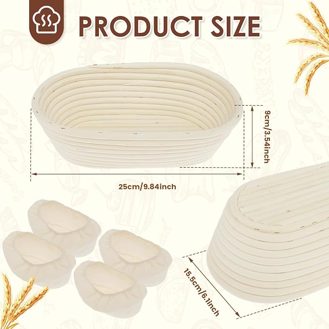 4Pcs Bread Proofing Basket 10 inch Oval Dough Proofing Bowls with Cloth Liners Imitation Rattan Proofing Basket Beautiful Bread Banneton Basket for Professional and Home Baker - Image 2