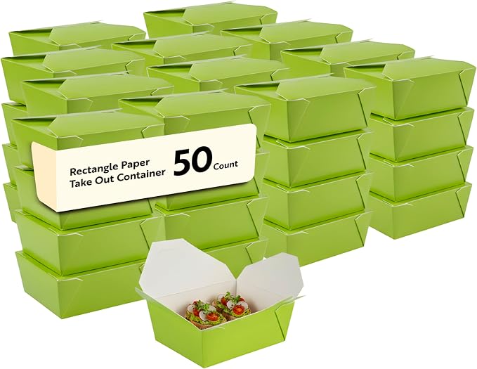 Restaurantware Paper Food Box 50 Count 45 Oz Leakproof Paper Lunch Box Greaseproof Food Container Tab-Lock Design 6.73 x 5.5 x 2.6 Inches Green by Restaurantware