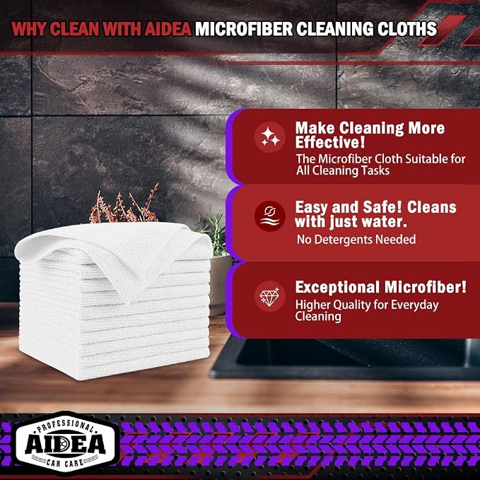 AIDEA White Microfiber Cleaning Cloth 10PK, Cleaning Rags 12×12" - Image 2