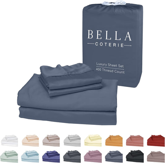 Bella Coterie Luxury Bamboo Viscose Cal King Size Sheet Set | 100% Organically Grown | Ultra Soft | Cooling for Hot Sleepers | 18" Deep Pocket [Slate Blue]