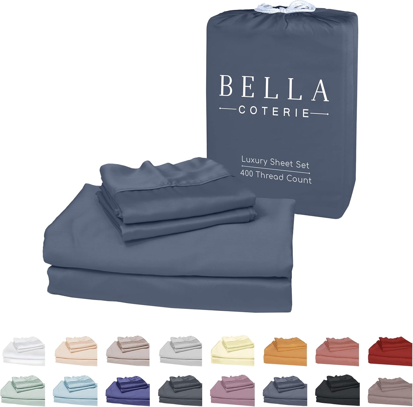Bella Coterie Luxury Bamboo Viscose Twin Size Sheet Set | 100% Organically Grown | Ultra Soft | Cooling for Hot Sleepers | 18" Deep Pocket [Slate Blue]