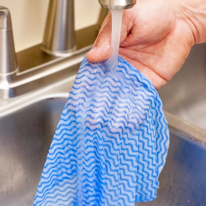 Restaurantware RW Clean 23.6 x 11.8 Inch Reusable Cleaning Cloths 10 Wipes All-Purpose Dish Wipes- Durable Machine-Washable Blue Viscose Disposable Cloths Pre-Cut Rectangle Restaurantware - Image 2