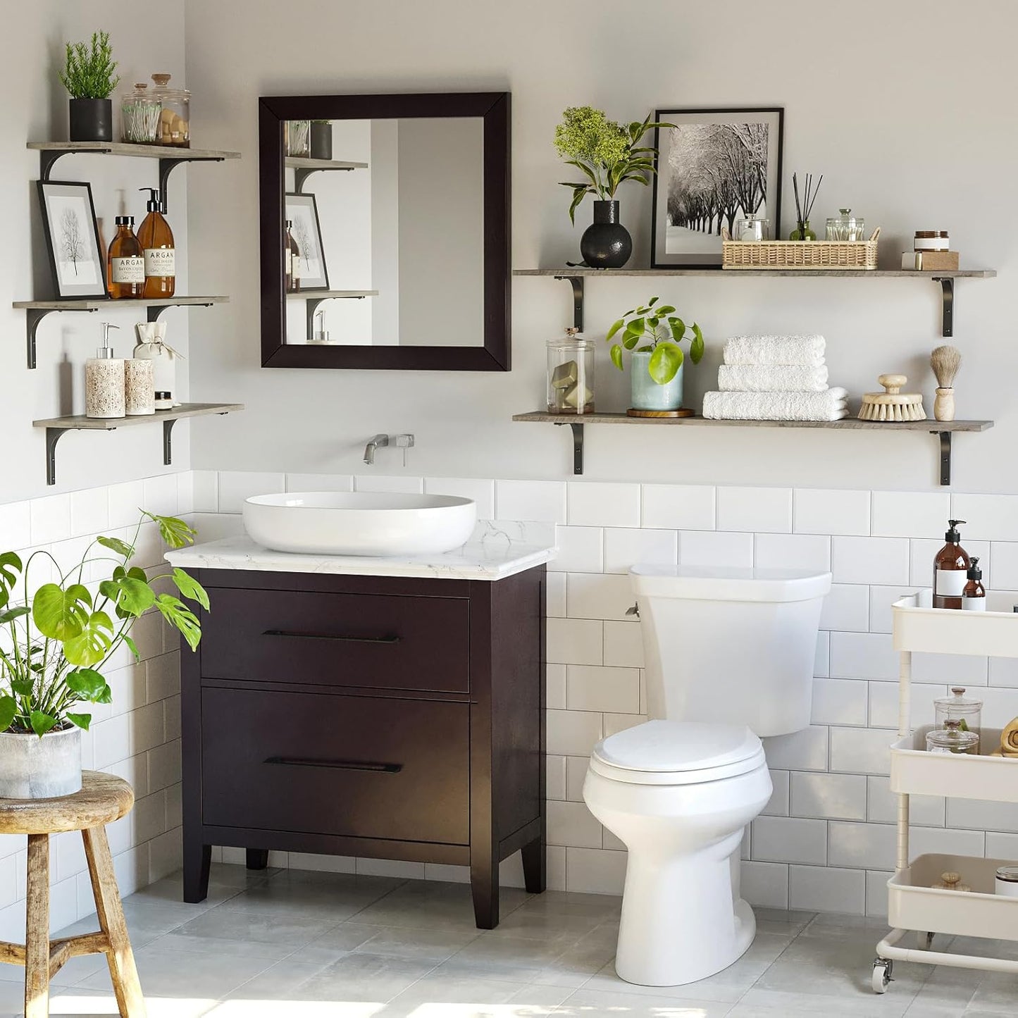 DINZI LVJ Long Wall Shelves, 55.1Inch Wall Mounted Shelves Set of 2, Extra Large Floating Storage Ledges with Sturdy Metal Brackets for Living Room, Bathroom, Bedroom, Kitchen, Gray Wash