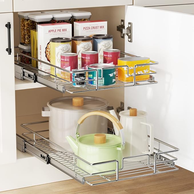 LOVMOR Pull Out Cabinet Organizer 14½" W x 21½" D, Kitchen Cabinet Pull Out Shelves Slide Out Storage - Image 5