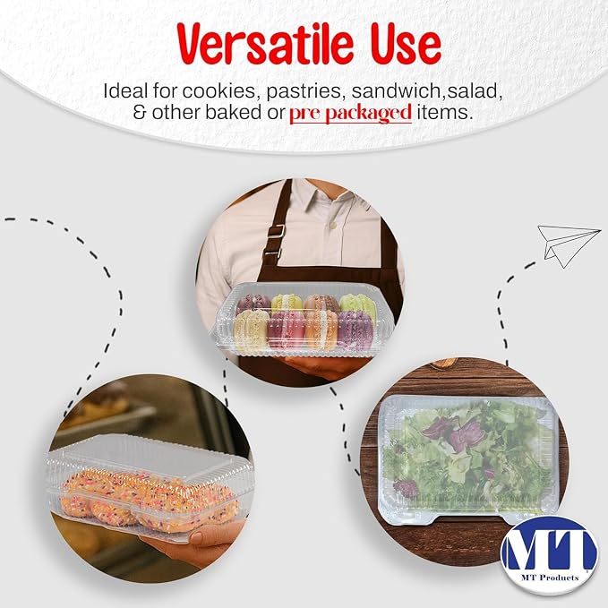 MT Products Plastic Pastry Containers – 9.38" x 6.75" x 2.62" Clamshell Food To Go Containers for Salad, Cookies & Desserts (Pack of 350) – Made in USA - Image 7