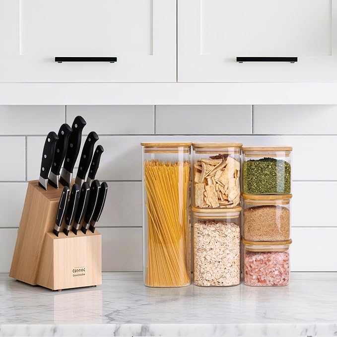 ComSaf Glass Storage Containers Set of 6 (2.2Qt/1.2Qt/0.8Qt/0.6Qt*3) | Pantry Storage Containers, Kitchen Jar, Glass Canisters, Bamboo Lid with Silicone Seal, Flour, Cereal, Spice Jar, BPA Free - Image 5