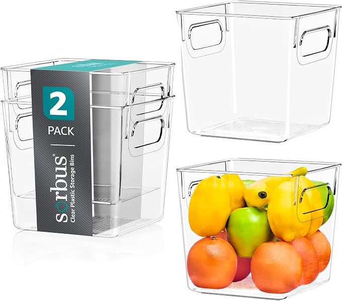 Sorbus Fridge Organizers and Storage, Clear Plastic Bins (Small, 2 Pack) | Easy-access organization for freezers, shelves, drawers, closets and pantries; supports sorting and visibility. by Sorbus