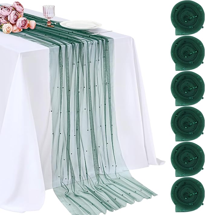 Pearl Table Runner Tulle Fabric 10ft Pearl Kitchen Linen 29x120 Inch Bulk by LuoluoHouse