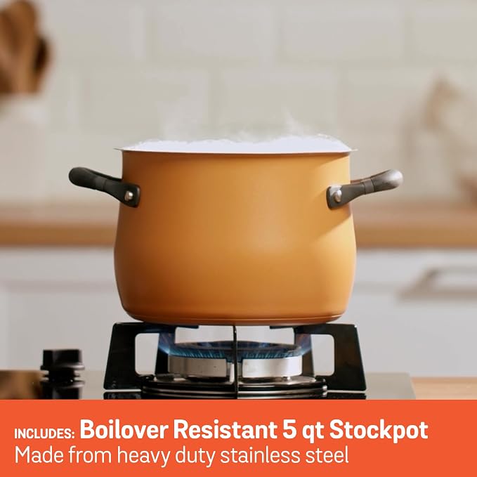 Meyer 6pc Stackable Set with Universal Lids | Hard Anodized Non Stick and Stainless Steel Pots and Pans | Induction Compatible | Dishwasher Safe | Oven Safe | Red, Orange, Yellow | Accent Cookware - Image 7
