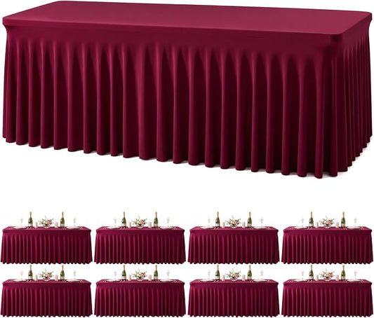 8 Pack Burgundy Table Cloth for 6 Foot Rectangle Tables Spandex Fitted Tablecloth 6ft Stretch Table Covers Skirt Burgundy Banquet Tablecloths Wrinkle Free Tablecloth for Party Wedding Birthday Event by Tao-GePartyDecorations