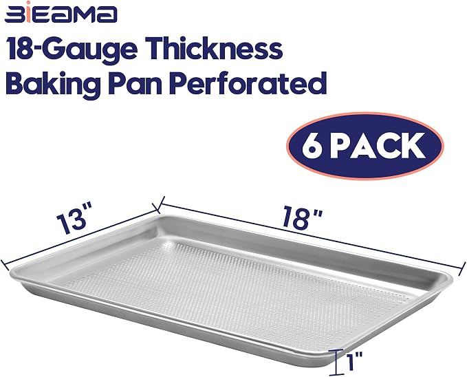 BIEAMA 6 Pack Perforated Half Size 18" x 13" Baking Sheet Pan | Aluminum Commercial Bakery Equipment Cookie Sheets, NSF Approved Baking Tray - Image 2