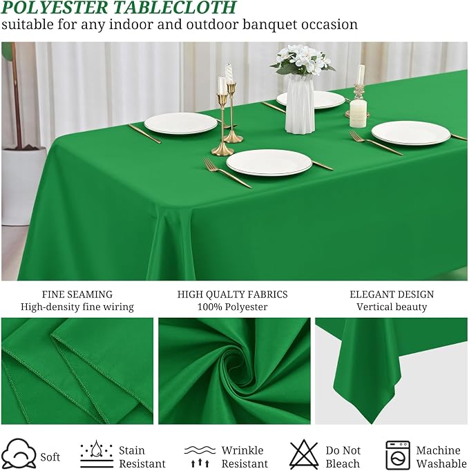 10 Pack Green Tablecloths for Rectangle Tables, 60 x 126 Inch - Image 2