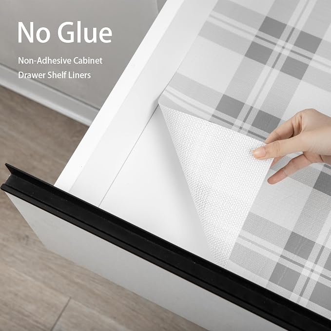 Drawer Shelf Liner for Kitchen Cabinets 12 in x 20 FT, Non Adhesive Slip Resistant Shelf Paper Easy to Clean, Strong Grip Thickened Waterproof Washable Mats for Pantry Shelves Cupboard Dresser, Grey - Image 3