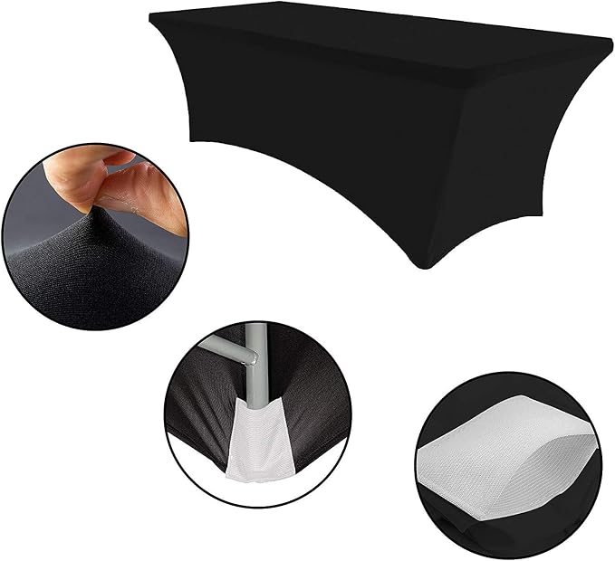 MDS® Pack of 15 Spandex Tablecloth 8FT Tight Fitted Stretch Table Cover – Washable Wrinkle-Free Reusable Elastic Patio Tablecloth for Wedding, Party, Banquet, Trade Show, Event Décor - Black - Image 4