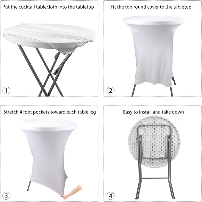 6 Pack Cocktail Spandex Tablecloth 32"x43" White Stretch Square Corners Cocktail Table Cover Fitted High Top Round Table for Bar Wedding Birthday Party Banquet - Image 6