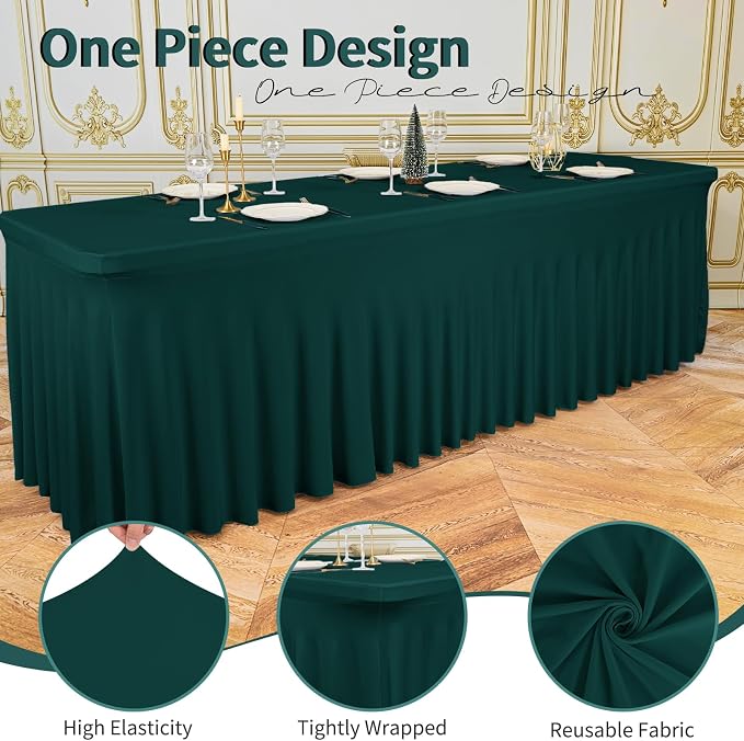 2 Packs Emerald Green Spandex Table Clothes for 8 Ft Tables - Image 3