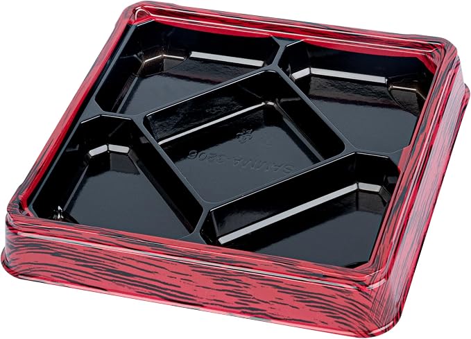 Restaurantware Bento Tek 18.6 Ounce Meal Prep Containers, 50 Disposable To Go Food Boxes - Lids Sold Separately, 5 Compartments, Red And Black Plastic Bento Lunch Boxes, Freezable, For Take Out - Image 12