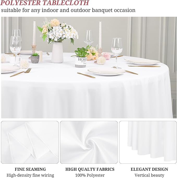 10 Pack White Round Tablecloths,120 Inch Polyester Table Cloth - Image 6