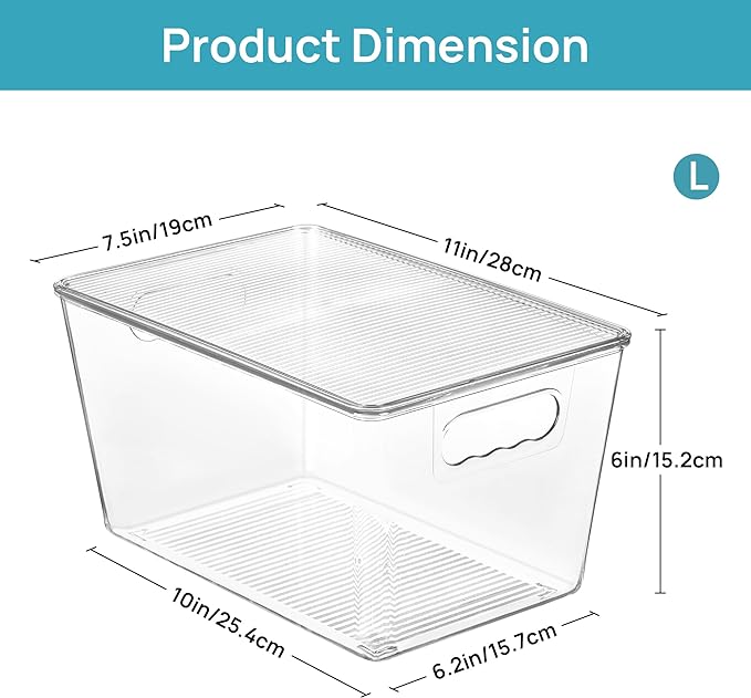 Vtopmart 4 Pack Clear Stackable Storage Bins with Lids and Handles, Large | BPA-free Plastic, Organize Vertically, For Pantry Kitchen Fridge Cabinet Closet Bathroom, Built to Last, Easy to Move - Image 2