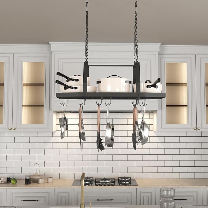 Hexagon Ceiling Pot Rack Hanging Pan Rack Hanging with 15 Hooks | 34" Metal Hanging Pots and Pans Ceiling Mount Organizer Rack, Pot and Pan Hangers for Kitchen Cookware Utensils - Image 6