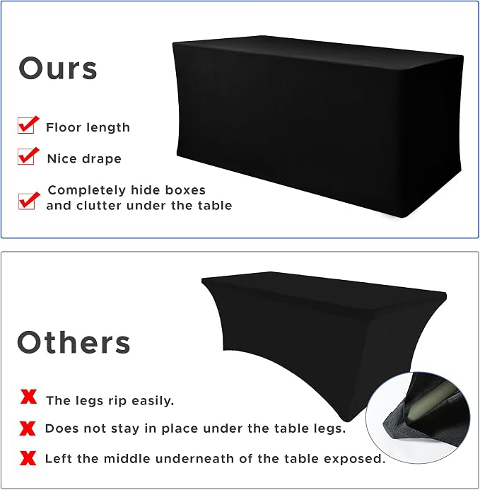 Nasitos Black Rectangle Spandex Fitted Table Clothes 2 Pack 72x30 in - Image 5