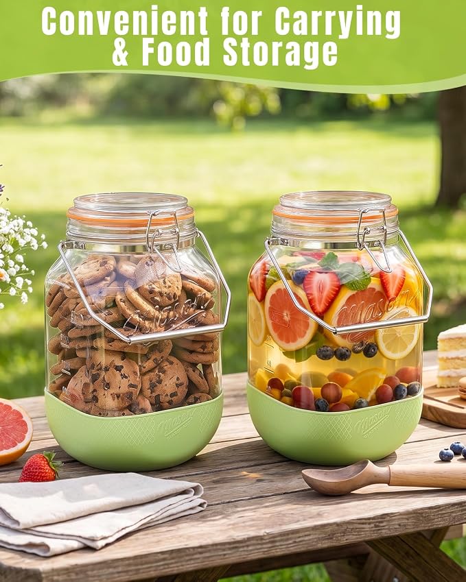 1 Gallon Glass Jars with Lids, Large Mason Jars with Handle & Silicone Base | 2 Pack Wide Mouth Mason Jars, Airtight Seal, Glass Storage Container for Sun Tea, Pickling, Flour Sugar, Kombucha - Image 8