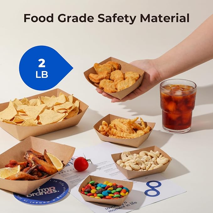 Fit Meal Prep [250 Pack 2 lb Paper Food Boats Heavy Duty Disposable Food Trays, Kraft Brown Nacho Tray for Parties Fairs Picnics Carnivals Holds Tacos Nachos Fries Hot Dogs Grease Resistant - Image 3