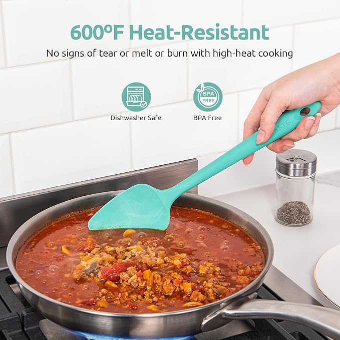 U-Taste Silicone Spatula Set; Kitchen Tongs, 7/9/12 inches, Pack of 3 and 18/8 Stainless Steel Measuring Cups and Spoons Set of 10 Piece (Aqua Sky) - Image 5