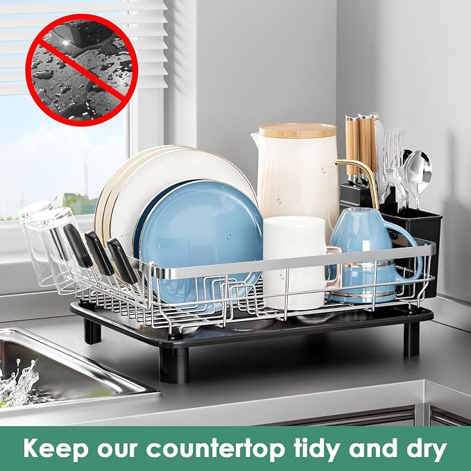 MOUKABAL Stainless Steel Dish Drying Rack for Kitchen Counter, Black Silver - Image 6