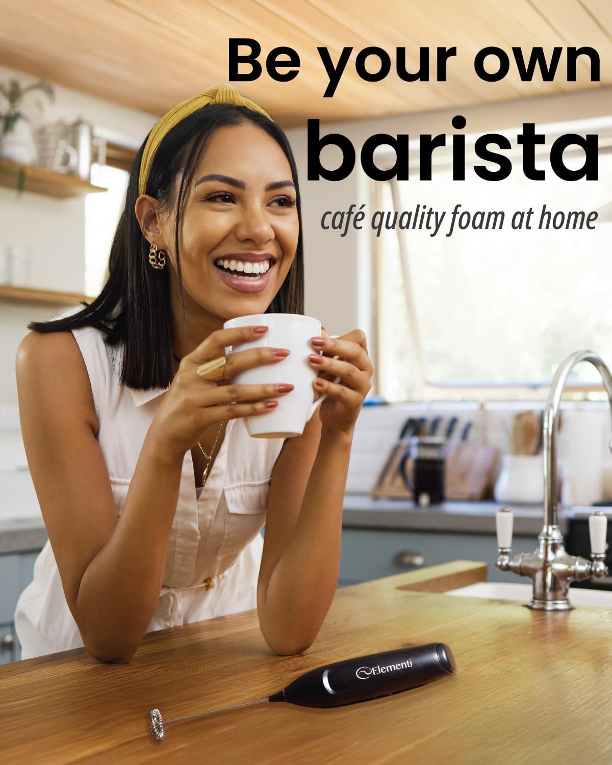 Elementi Powerful Frother Wand – Lightweight Milk Frother & Drink Mixer Handheld, Matcha Whisk for Dreamy Lattes, Powerful Coffee Mixer Wand & Blender Stirrer - Make Creamy Cappuccinos at Home (Teal)