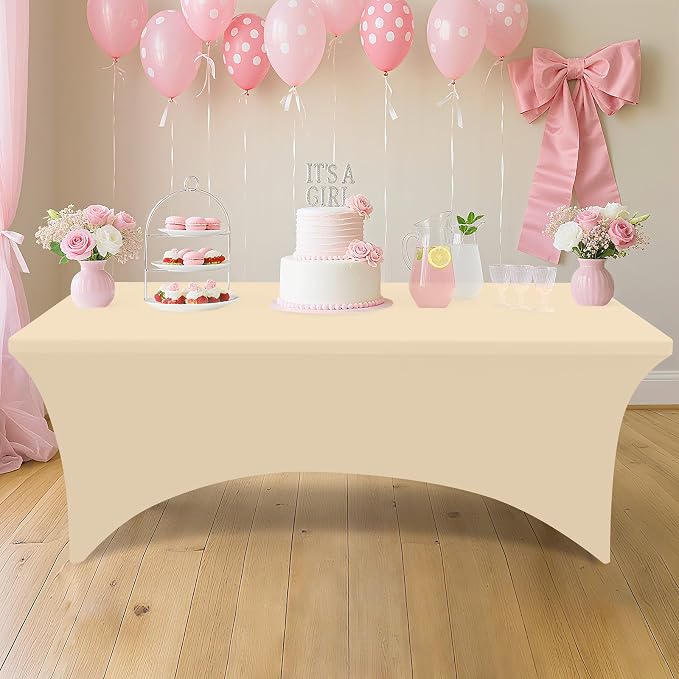 Smiry 2 Pack Spandex Table Cloth 6FT, Elastic Fitted Champagne Tablecloth - Image 5