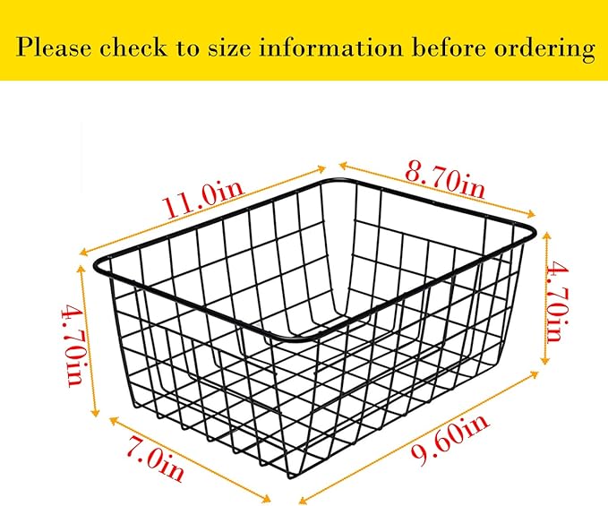 Kitchen Black Wire Baskets for organizing Farmhouse Decor Metal Food Storage Organizer, Household Storage BasketRefrigerator Bin with Handles for Cabinets,Pantry Set of 4 (Black) - Image 2