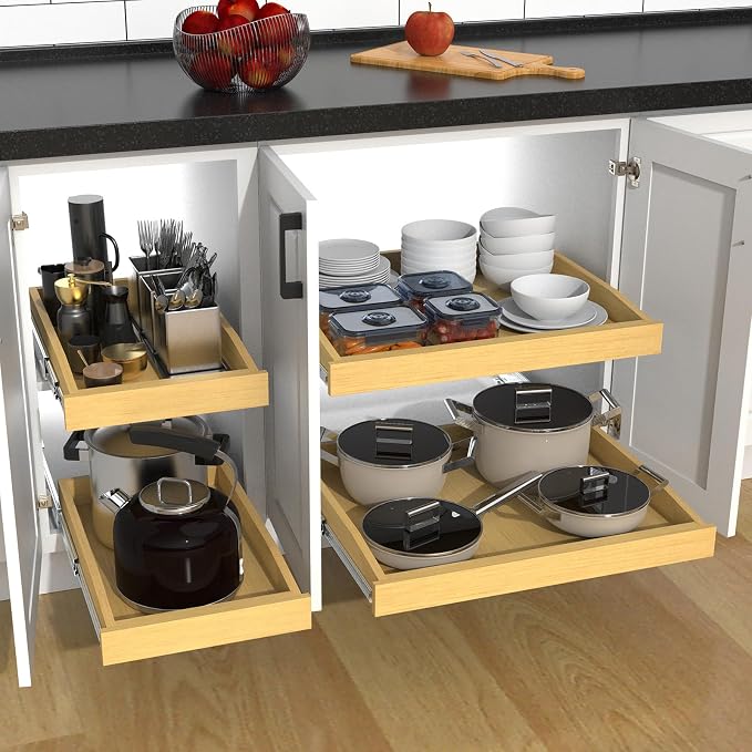 Wooden Pull out Cabinet Organizer 14" W x 21" D x 3.35" H, Heavy Duty Slide Out Drawers Pull-Out Home Organizers for Kitchen Cabinets - Image 7