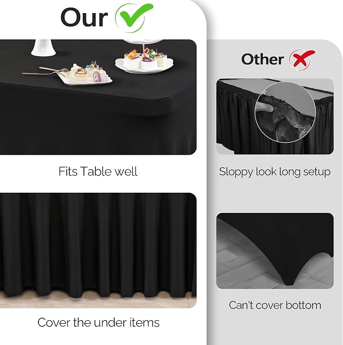 Wish Care 6 Pack Black Spandex Table Cloths for Rectangle Tables 6ft - One-Piece Wrinkle Free Fitted Table Cover 6 Foot Table Stretch Tablecloths for Party, Banquet, Wedding and Events - Image 7