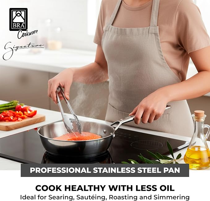 BRA COOKWARE Signature Stainless Steel Deep Fry Pan | 9.5 In High Skillet - Image 4