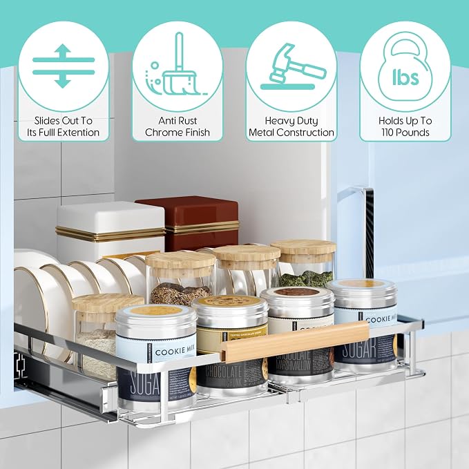 Expandable Pull Out Cabinet Organizer, 17.1-28" W x 22.5" D - Image 4