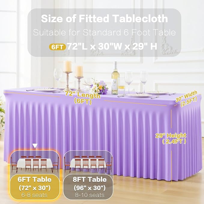 2 Pack Purple Table Cloth for 6 Foot Rectangle Tables Spandex Fitted Tablecloth 6ft Stretch Table Covers Skirt Purple Banquet Tablecloths Wrinkle Free Tablecloth for Party Wedding Birthday Event - Image 5