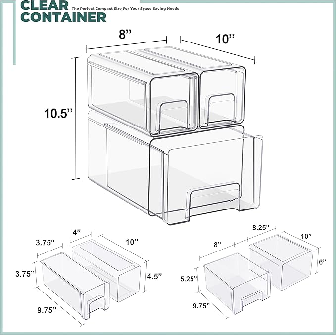 Sorbus Clear Stackable Storage Drawers (1 Large + 2 Small) - Image 3